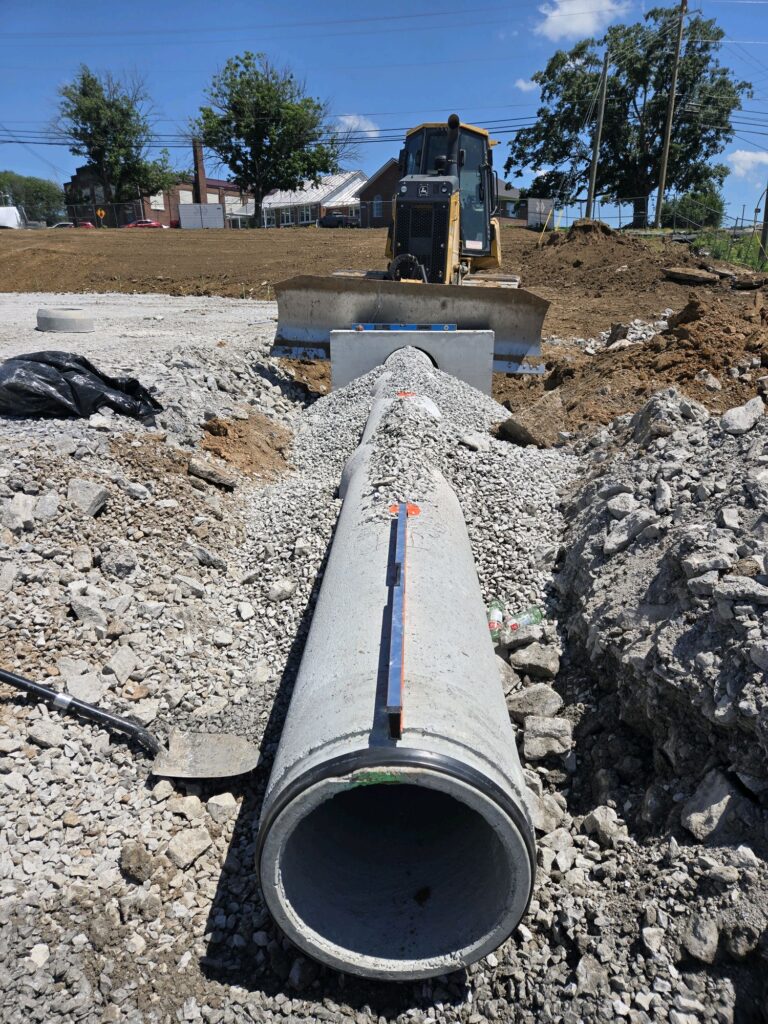 Concrete storm pipe in the trench at the Cannon County EOC