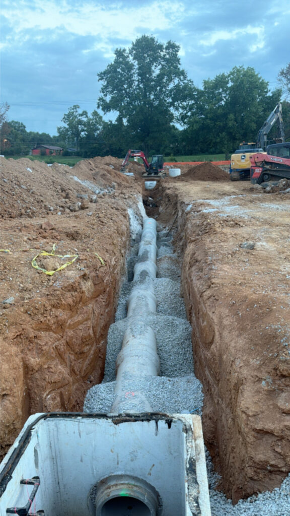 Storm pipe laid in a trench at McDonald's Smyrna